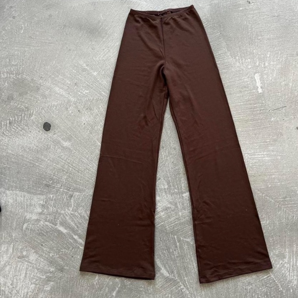 LOS ANGELES APPAREL PONTE FLARE LEGGINGS XS MOCHA - Picture 6 of 7